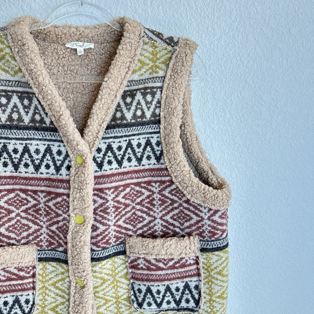 Easel Women's Aztec Sherpa Lined Vest SMALL Western Button Up Southwestern Boho